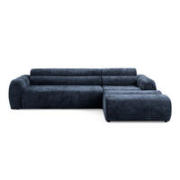 4-SITZER modulares Ecksofa VEER SET 1 Rechts, 298 x 175 cm, Chenille Webstoff Marine - Schwarz/Dunkelblau, Holz/Kunststoff (175/298cm) - Muffo