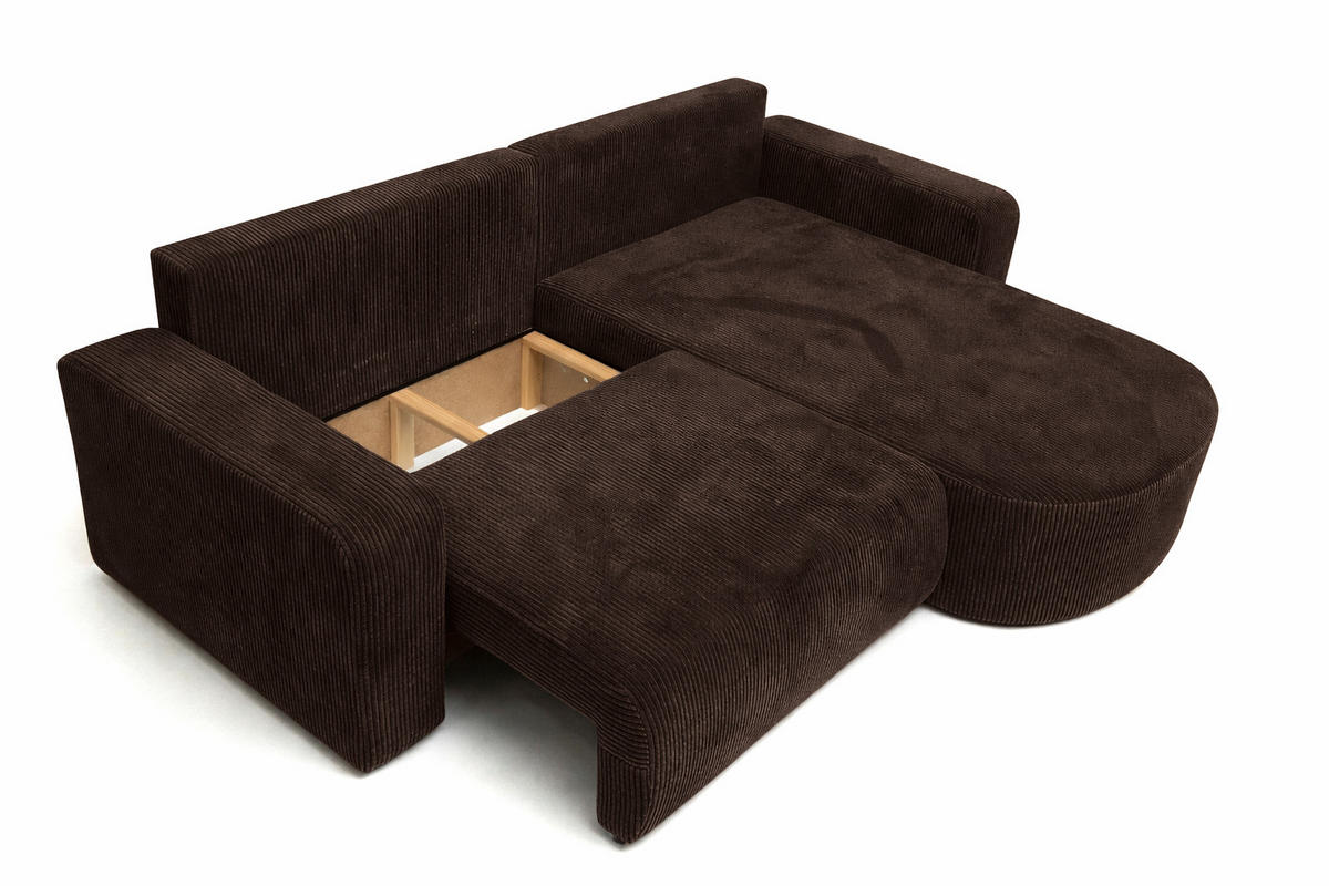 ECKSOFA Mit Schlaffunktion, Cordstoff Poso, Braun, Rechts, ROUND ONE - Braun, Holz (244/175cm) - Kaiser Möbel