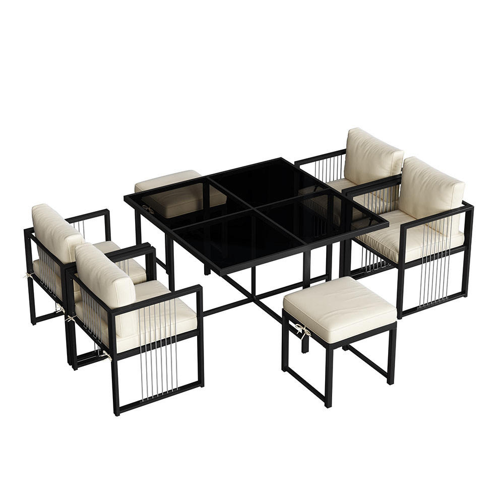 DINING-LOUNGESET für 6 Personen，schwarz - Schwarz, Metall - KOMHTOM