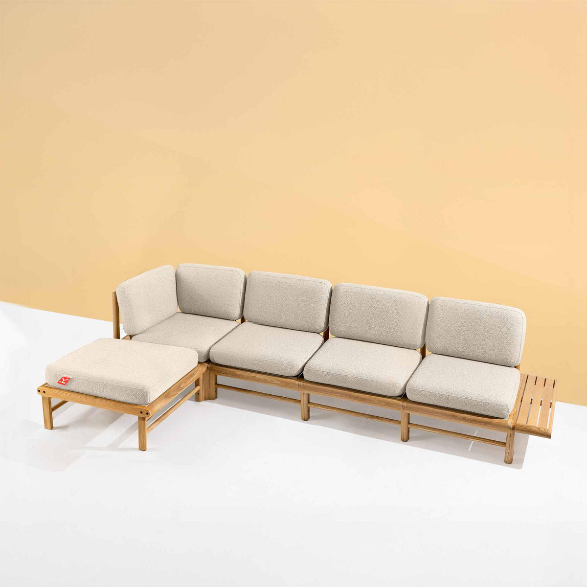 LOUNGESOFA ATREDA links - Creme, Holz/Textil (315/80/150cm) - KONSIMO®