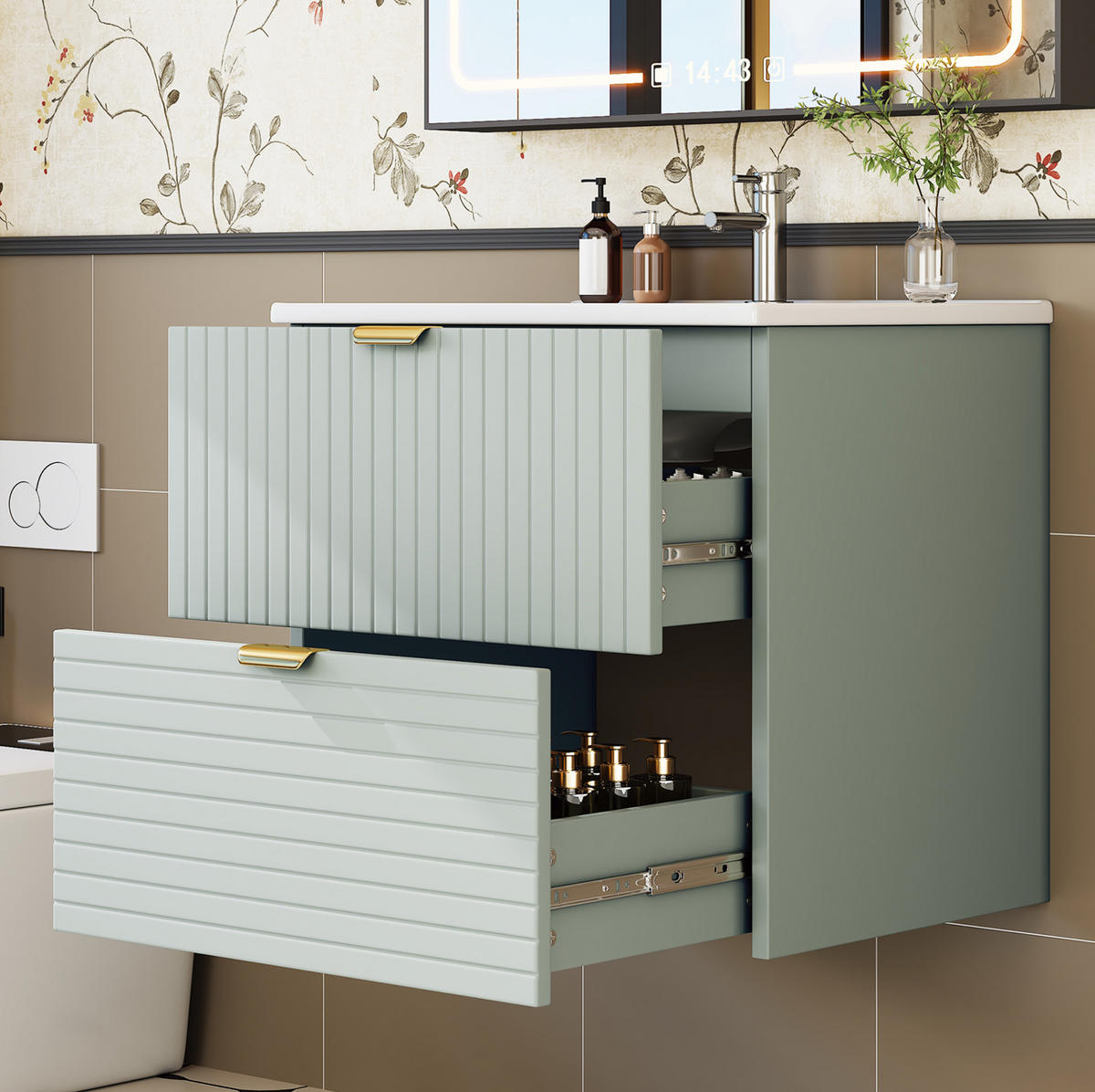 WAND-WASCHTISCH mit integriertem Waschbecken 61 x 46 x 57 cm Mintgrün - Grün, Holzwerkstoff (46/57/61cm) - Beauniv