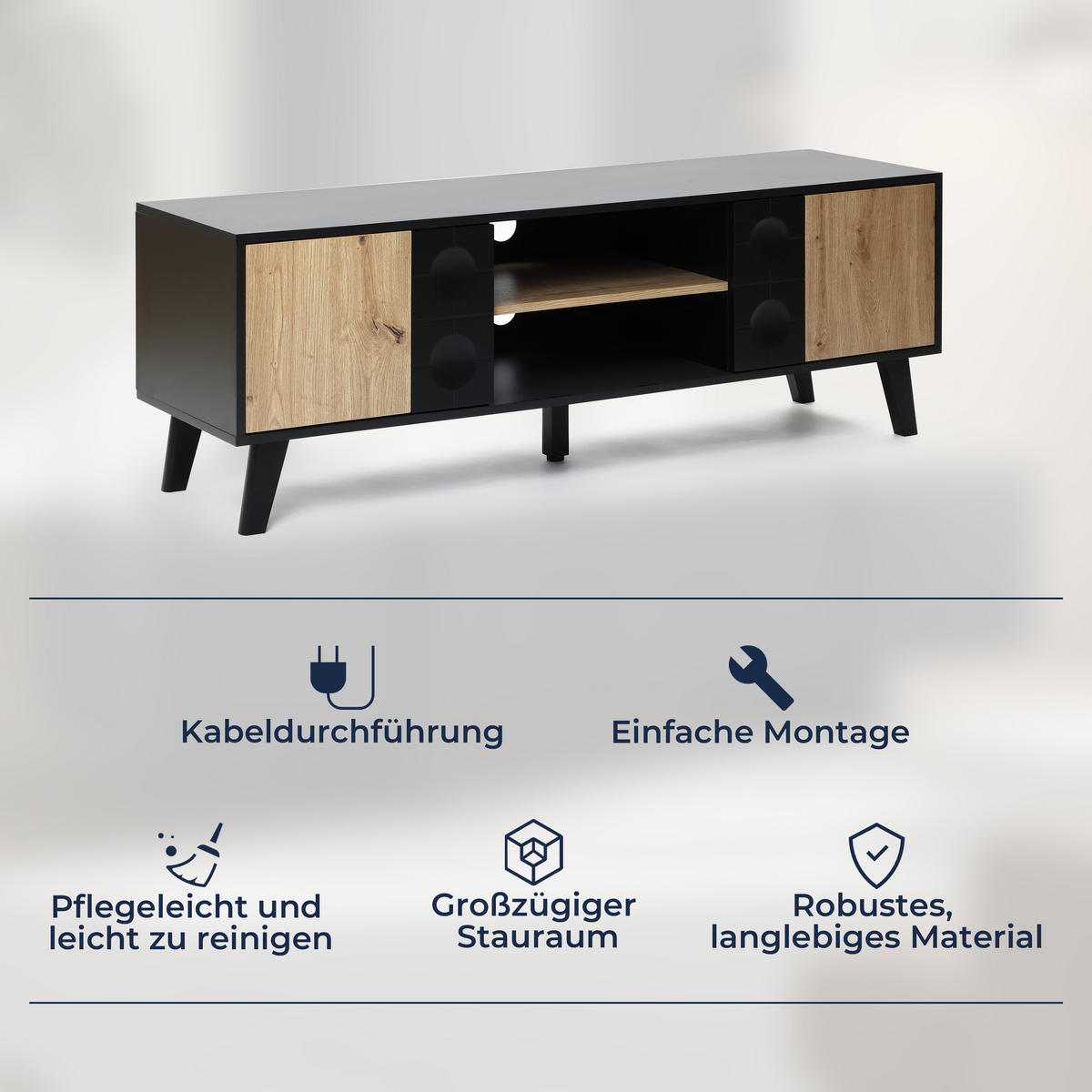 TV-SCHRANK in Natur und Schwarz B45 x T40 x H140 cm - Schwarz, Holz (140/48/40cm) - Hometopia
