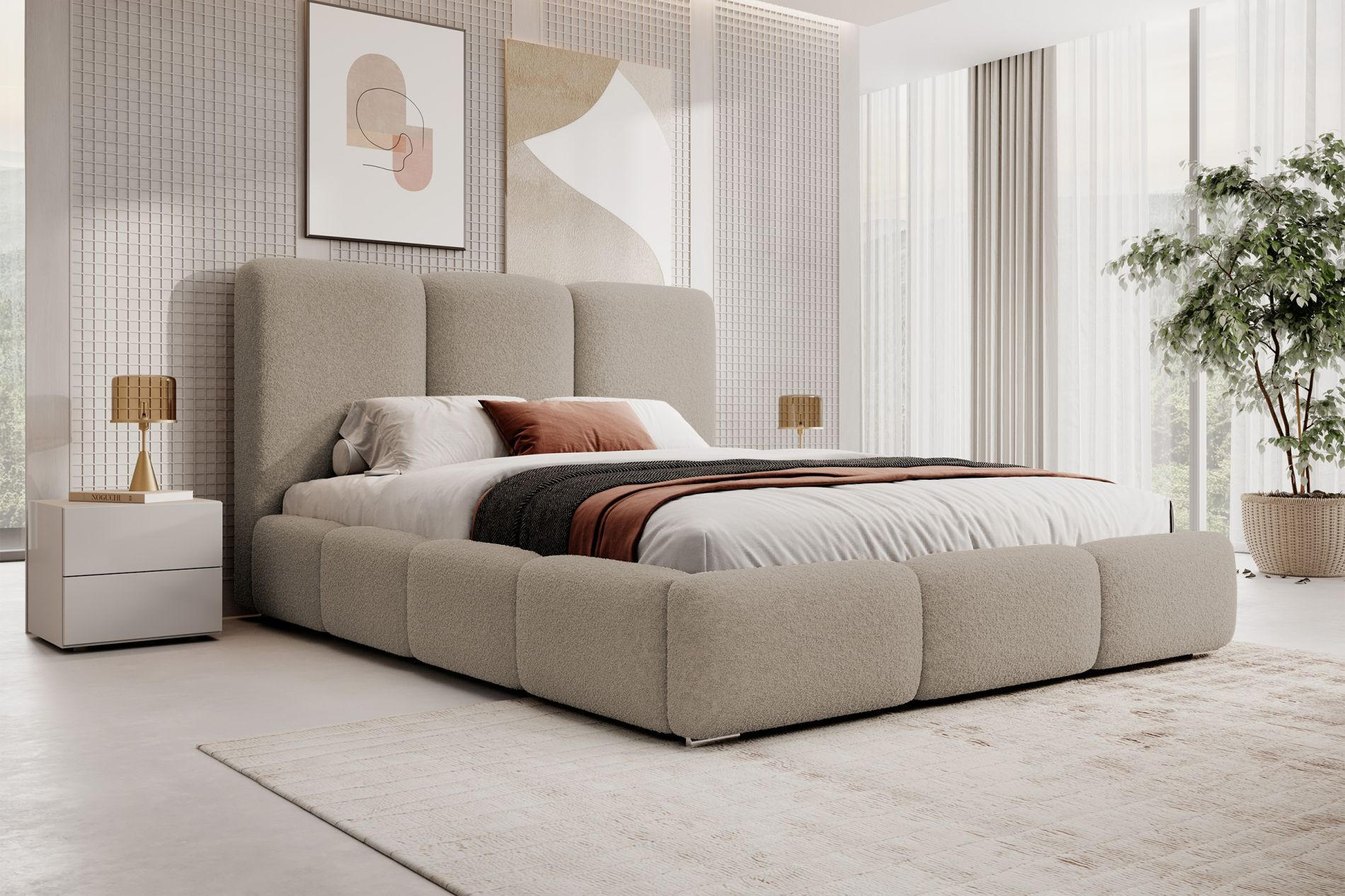 POLSTERBETT Bauro mit Bouclé-Bezug Beige 140x200 cm - Beige/Silberfarben, Textil (140/200cm) - Selsey