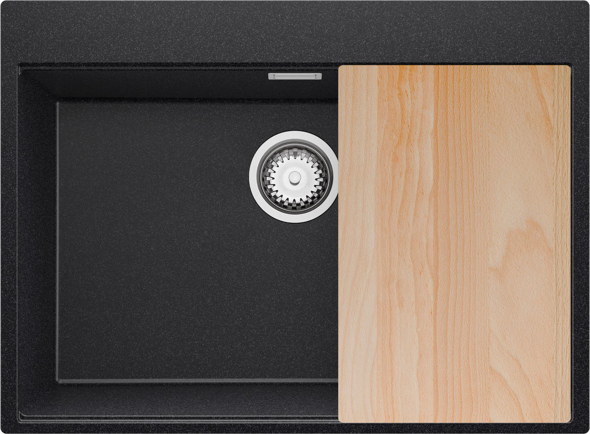 SPÜLBECKEN Oslo, 2-er set Anthrazit 68/50 cm 1 Becken + Ablauf-Set + Schneidebrett ab 70er Unterschrank - Chromfarben/Anthrazit, Kunststoff (68/20/50cm) - Primagran