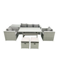 GARTENMÖBEL SET mit Sofa,2 Hockern,Beistelltisch Polyrattan Hellgrau 7-Sitzer - Hellgrau/Grau, Glas/Kunststoff - Fimous