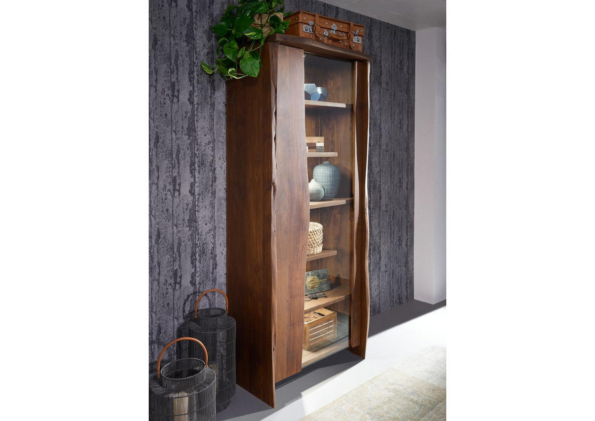 VITRINE Akazie 81x45x204 braun lackiert PURE ACACIA #207 - Braun, Holz (81/204/45cm) - Massivmoebel24