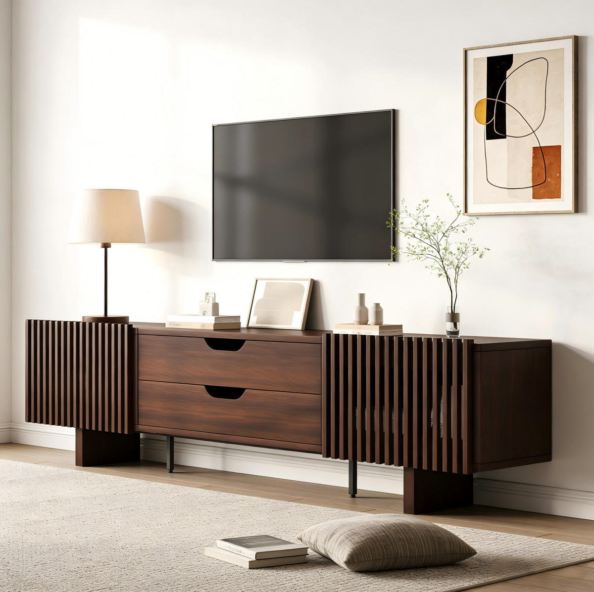 TV-SCHRANK 180/40/45 cm dunkel walnuss aus MDF mit 2 Schubladen - Braun, Holzwerkstoff (180/45/40cm) - OKWISH