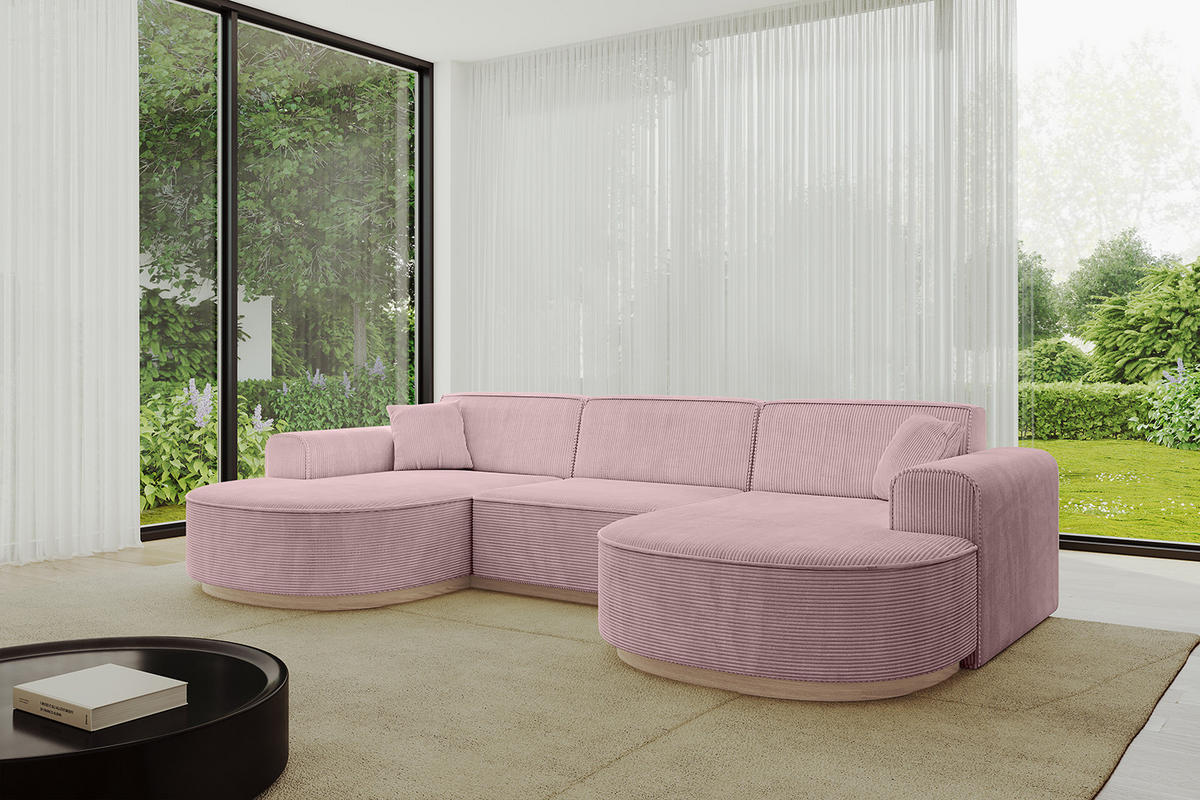 WOHNLANDSCHAFT MARI-U1-v1 - 303x171x83 cm Rosa Cord - Rosa, Holzwerkstoff/Textil (303/83/171cm) - ALTDECOR