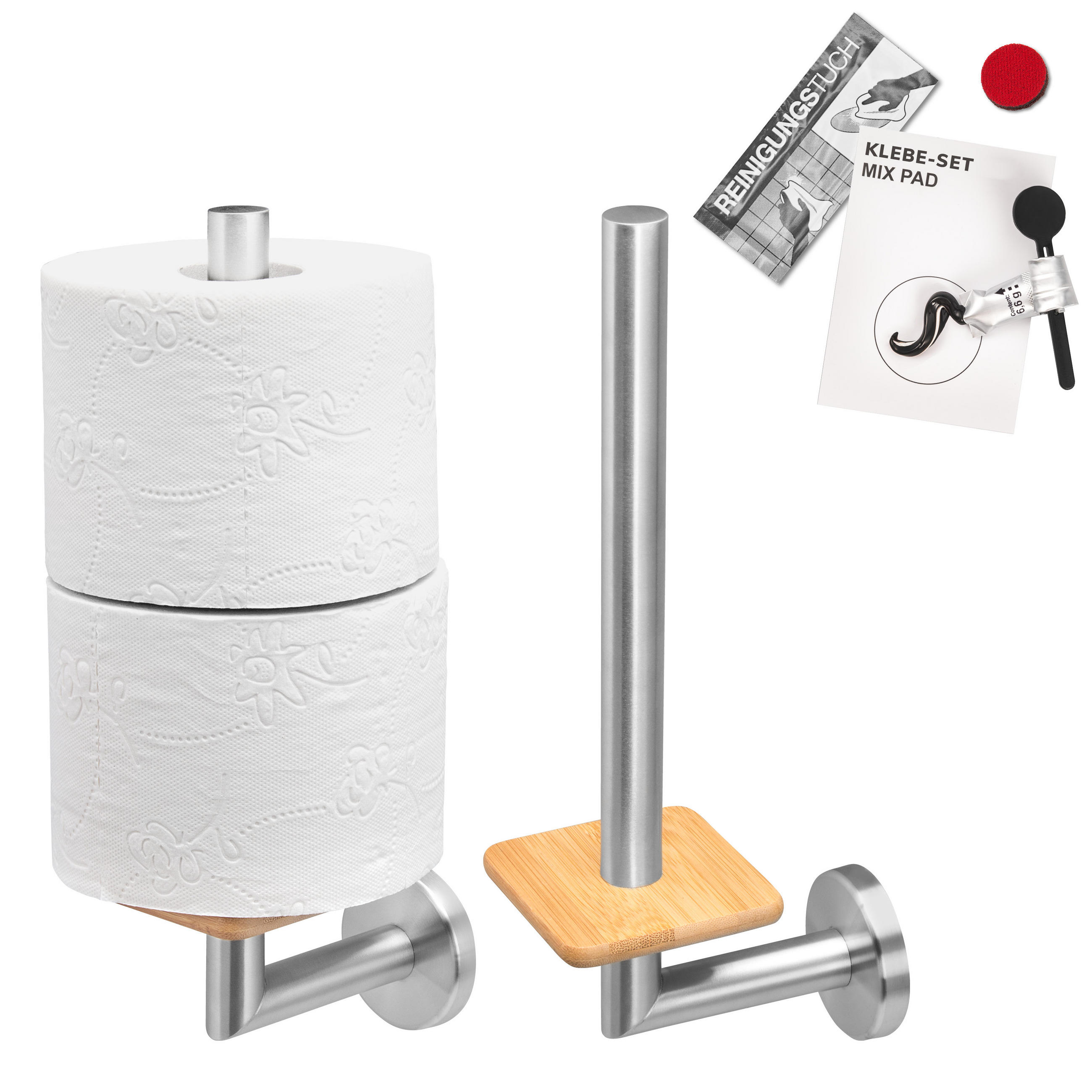 ERSATZROLLENHALTER PIAZZA, Edelstahl und Bambus - Braun, Metall (7.5/28.5/12cm) - bremermann