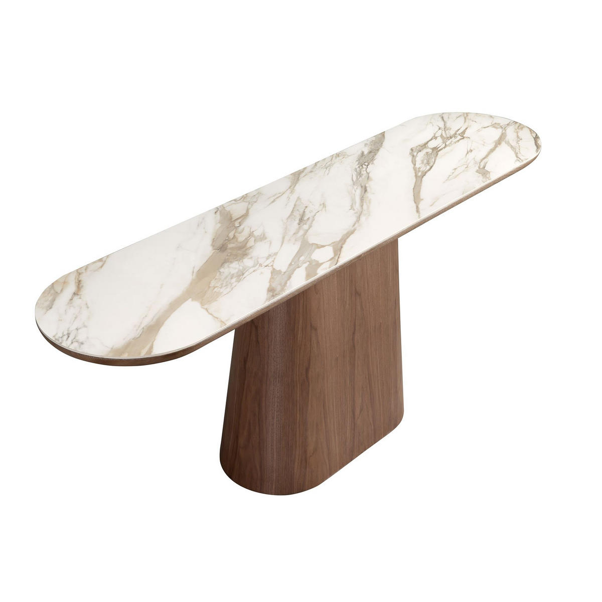 KONSOLENTISCH Ovaler halbrunder Konsolentisch aus Porzellanmarmor und Nussbaum Ø180/45/78 cm - Hellbraun/Walnussfarben, Holz/Keramik (45/180/78cm) - ANGEL CERDA
