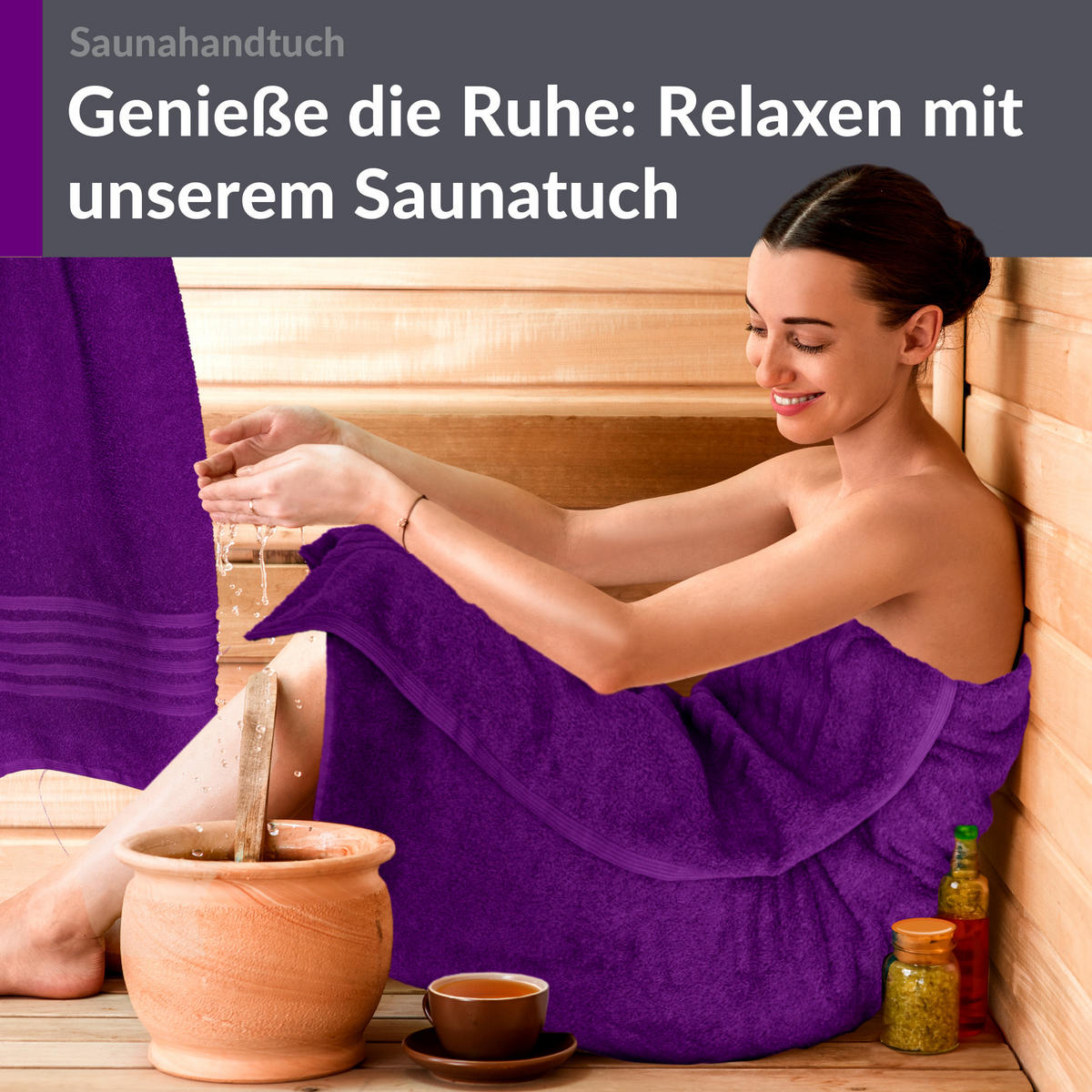 SAUNATUCH 80x200 cm 2er Set London Aubergine Lila - Aubergine, Textil (80/200cm) - Lashuma