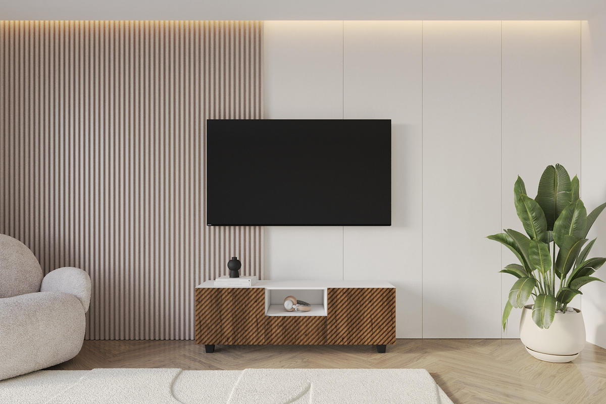 LOWBOARD ZENO-S 140x50x41 cm - Weiß / Katania - Eiche Wotan/Schwarz, Holzwerkstoff (140/50/41cm) - ALTDECOR