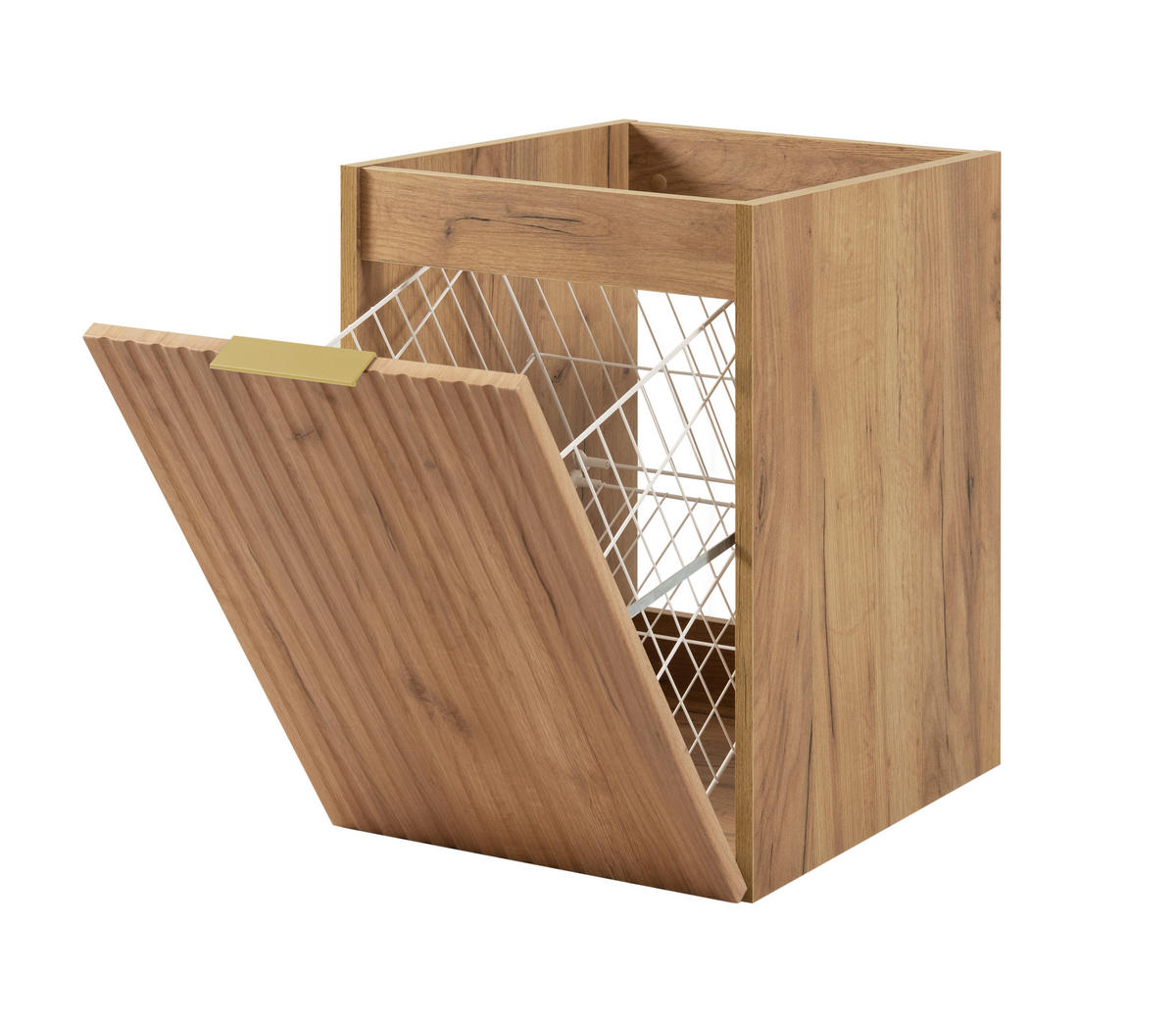BADMÖBEL-SET MIT WÄSCHEKORB: goldene Griffe, Craft-Eiche, 100 x 46 x 58,6 cm - Eichefarben, Holzwerkstoff (100/58.6/46cm) - 3XE LIVING