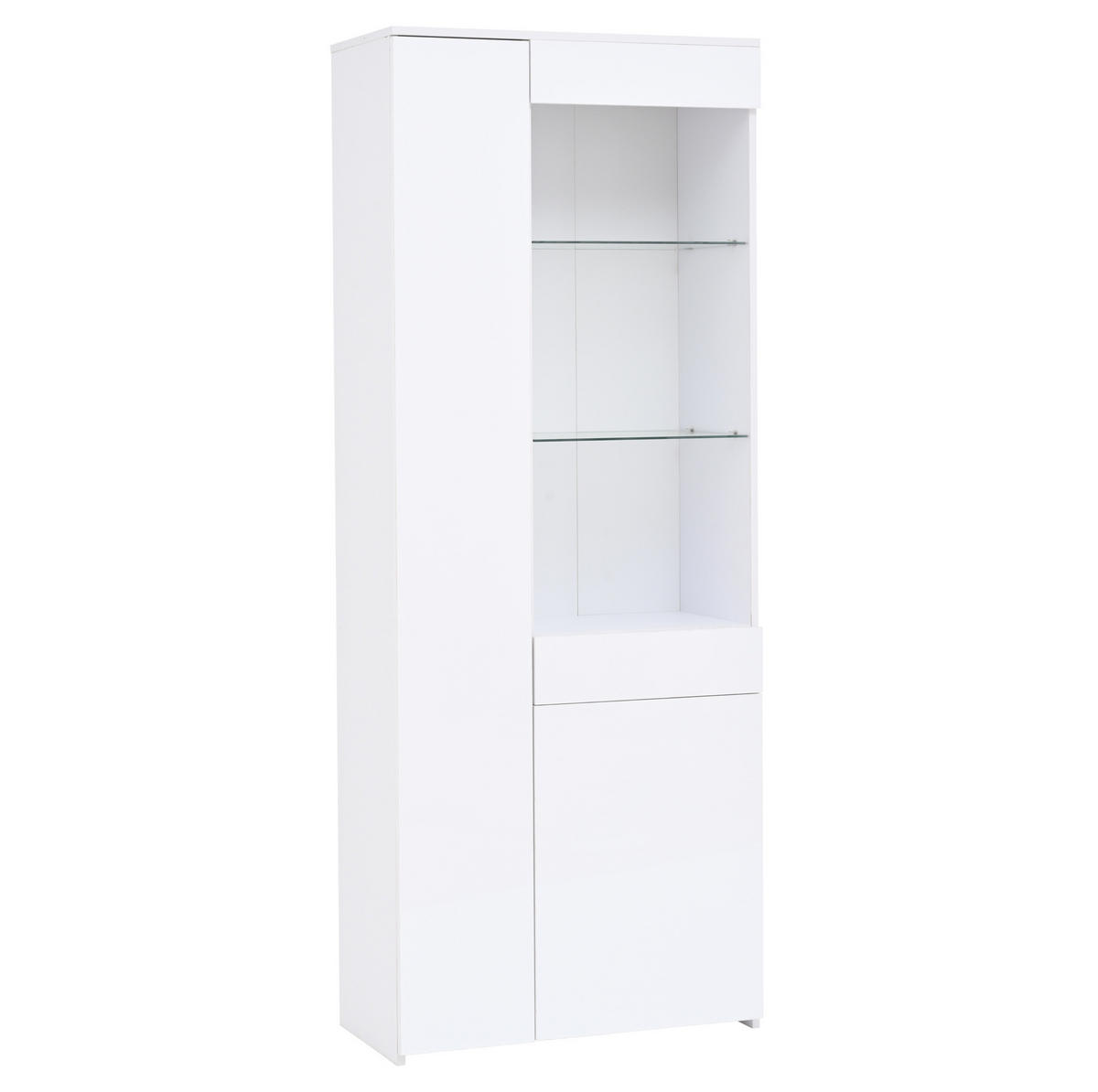 VITRINE 70/35/180 cm in Weiß mit LED-Beleuchtung und Schublade - Weiß, Holzwerkstoff (70/180/35cm) - Flora Grace