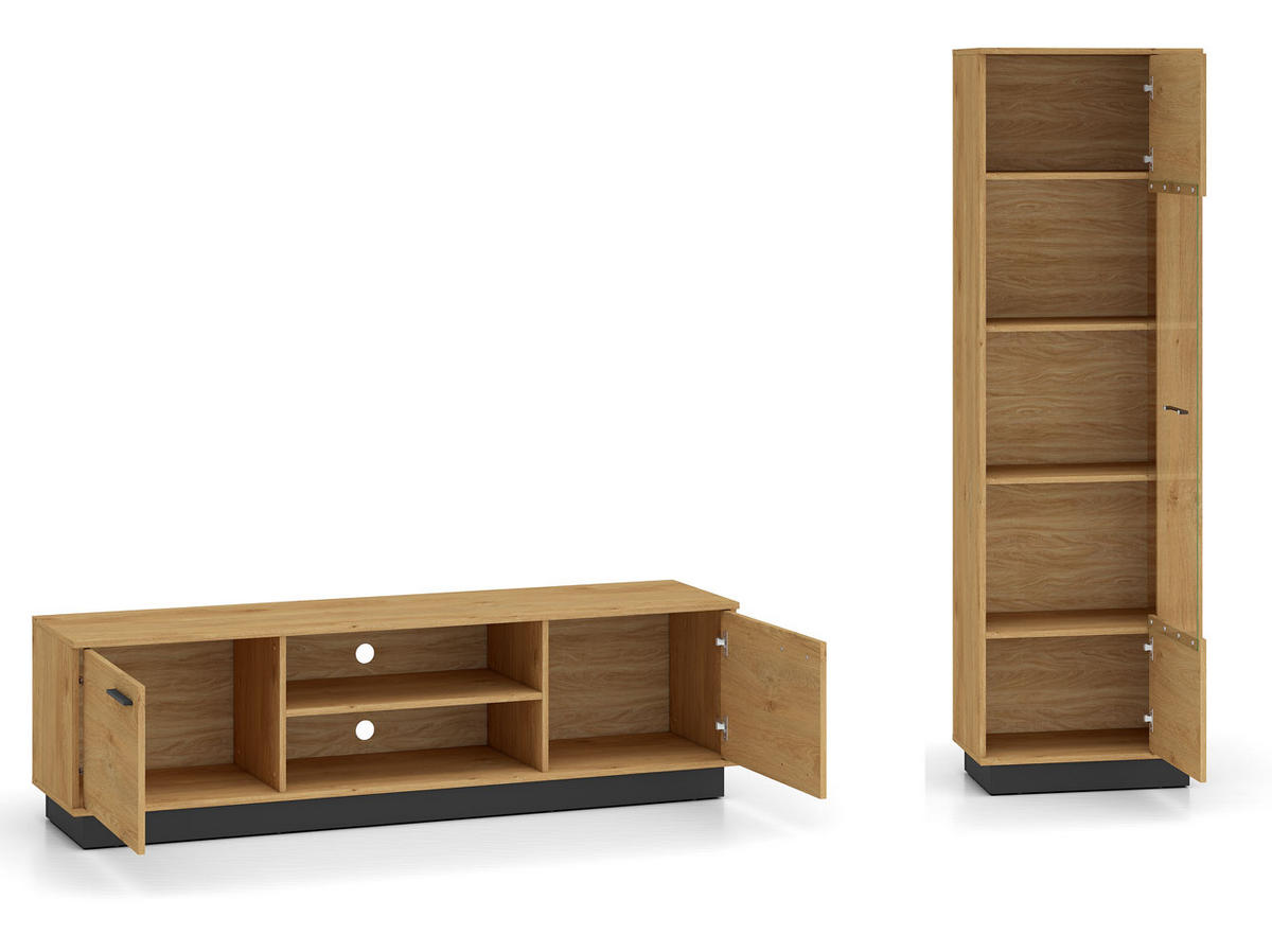 WOHNZIMMER-SET Modesto Eiche Style hell / schwarz 2-teilig - Hellbraun/Eichefarben, Holz/Holzwerkstoff (230/196/40cm) - Feldmann-Wohnen