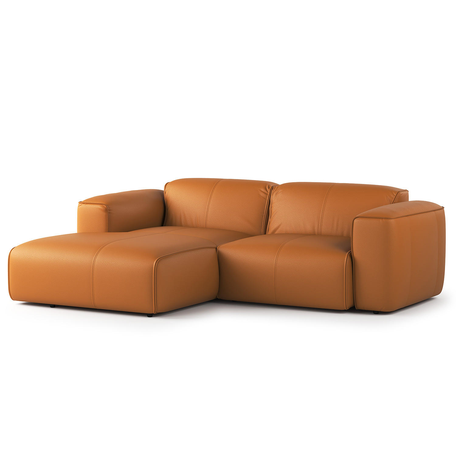 ECKSOFA mit XL-Longchair - Cognac/Schwarz, Leder/Kunststoff (260/171cm) - home24