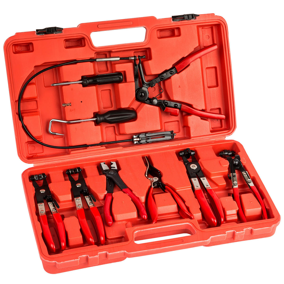 WERKZEUGSET Schlauchklemmenzangen und Schlauchschellenzangen, inklusive Kunststoffkoffer,schwarz/rot - Rot/Schwarz, Metall (48/28/9cm) - tectake