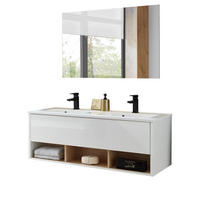 BADMÖBEL Set in weiß Hochglanz und Eiche mit Doppelwaschbecken und LED Beleuchtung 120 x 190 cm Glide - Weiß Hochglanz, Glas/Holzwerkstoff (120/190/47cm) - Furn.Design