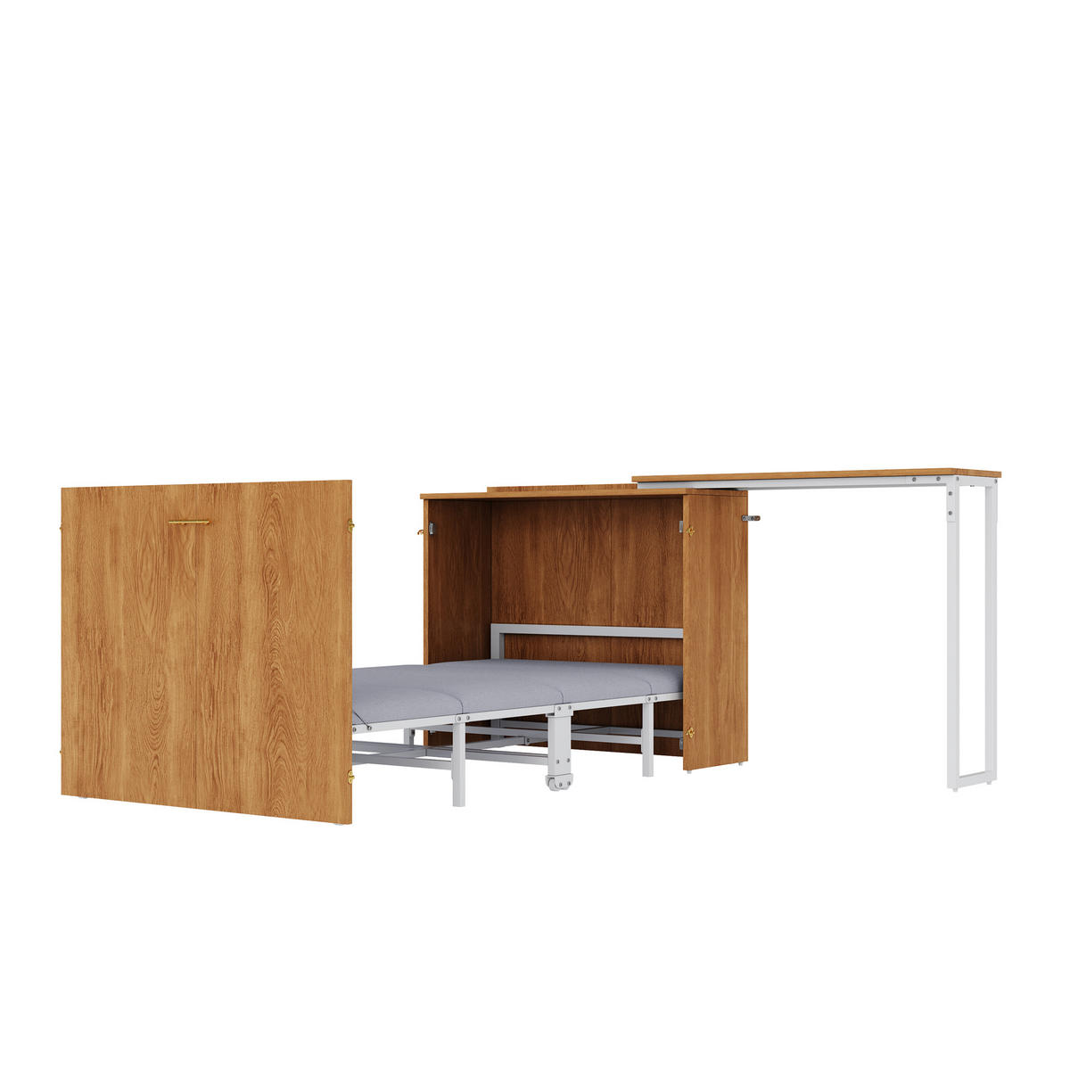 KLAPPBETT mit drehbarem Schreibtisch 90x200 cm Metall Holz - Braun, Metall (90/200cm) - Beauniv