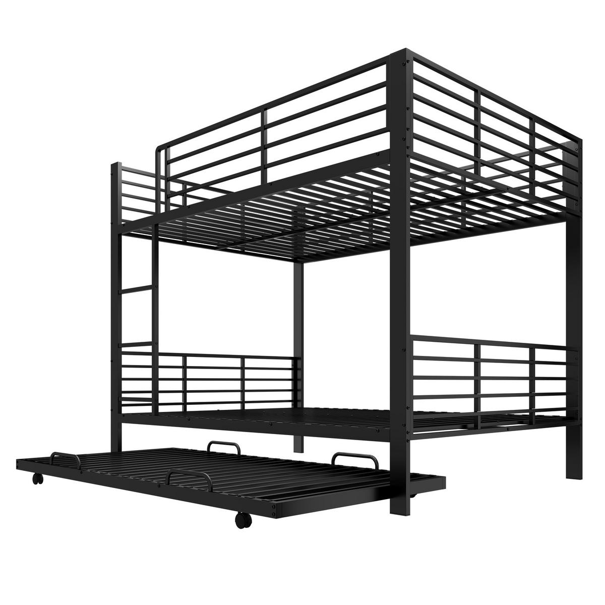 ETAGENBETT 140/200 cm DE-33080 mit Ausziehbett und Rausfallschutz Schwarz - Schwarz, Metall (140/200cm) - ComfortXL