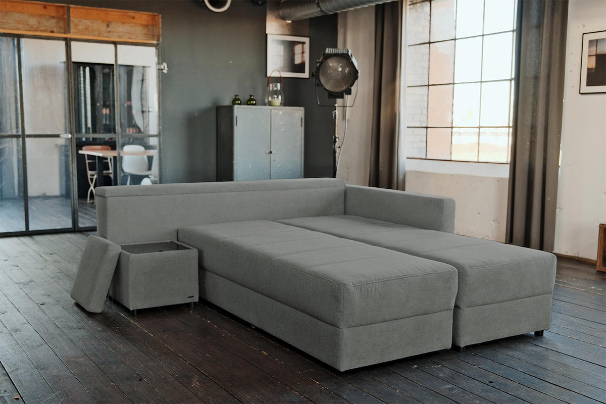 SCHLAFSOFA IDA Anthrazit Webstoff - Anthrazit/Schwarz, Textil (287/229cm) - KAWOLA