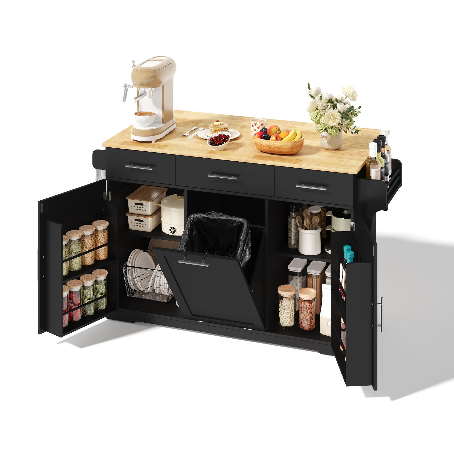 KÜCHENINSEL, KLAPPBARE ARBEITSPLATTE, MDF-Holz, Esszimmer, 136/75/92 cm - Schwarz, Holzwerkstoff (75/92/136cm) - Rolipo