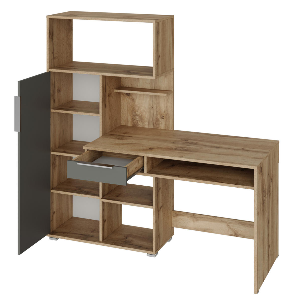 SCHREIBTISCH KLEPP BRK1-1D1S Schubladen Eiche Wotan Grau - Silberfarben/Eiche Wotan, Holzwerkstoff/Kunststoff (92/150/149cm) - Komodee