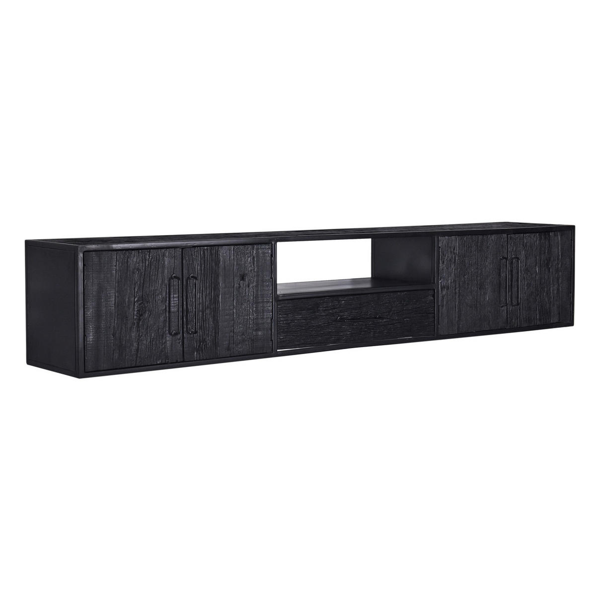TV-MÖBEL schwebend recyceltem Holz 240cm, schwarz - Schwarz, Holz (240/44/40cm) - Giga Meubel
