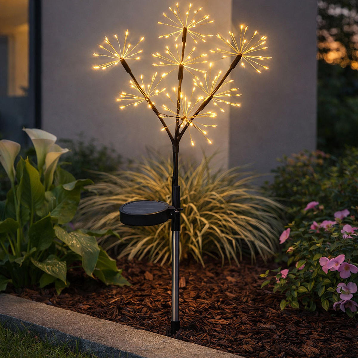 LED SOLARLEUCHTE Klar Matt Feuerwerk-Optik - Klar, Metall (25/25/60cm) - Globo Lighting