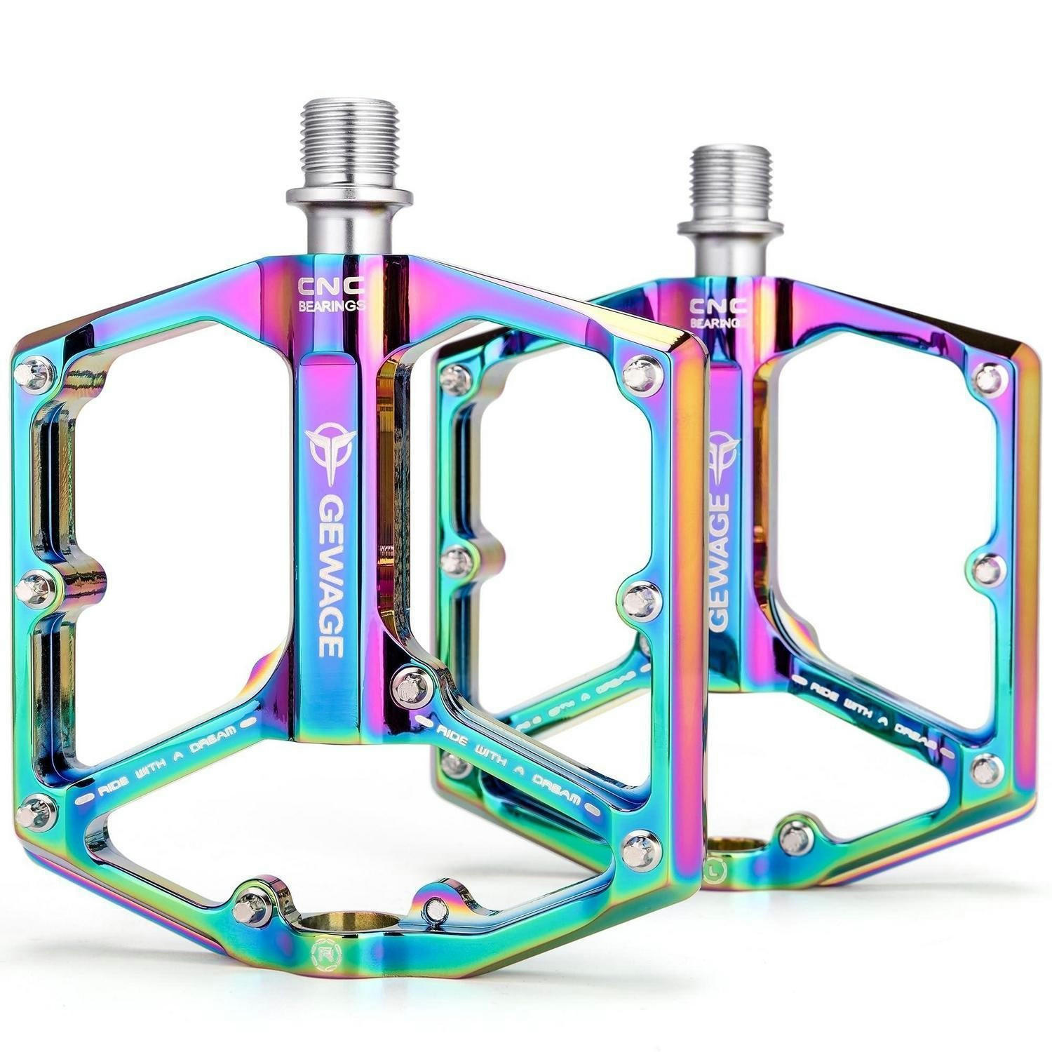 FAHRRADPEDALE Rennrad/Mountainbike Aluminiumlegierung 9/16 Zoll bunte Plattformpedale mit 3 Lagern und - Multicolor, Metall (10/1.5/10.4cm)