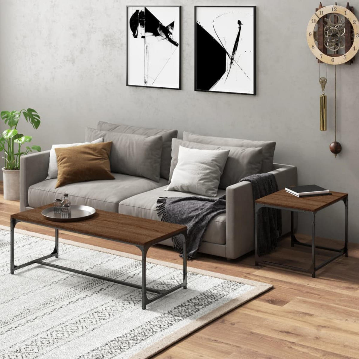 COUCHTISCHE 2 Stk. Braun Eichen-Optik Holzwerkstoff - Braun, Holzwerkstoff (100/50/40cm) - furnicato