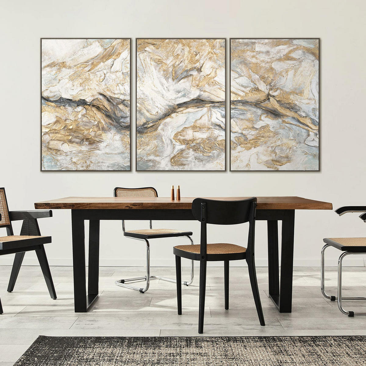 GEMÄLDE Abstrakte Muster Schattenfugenrahmen Grau 300x140 3-teilig - Grau, Holz (300/140cm) - YS-art gallery