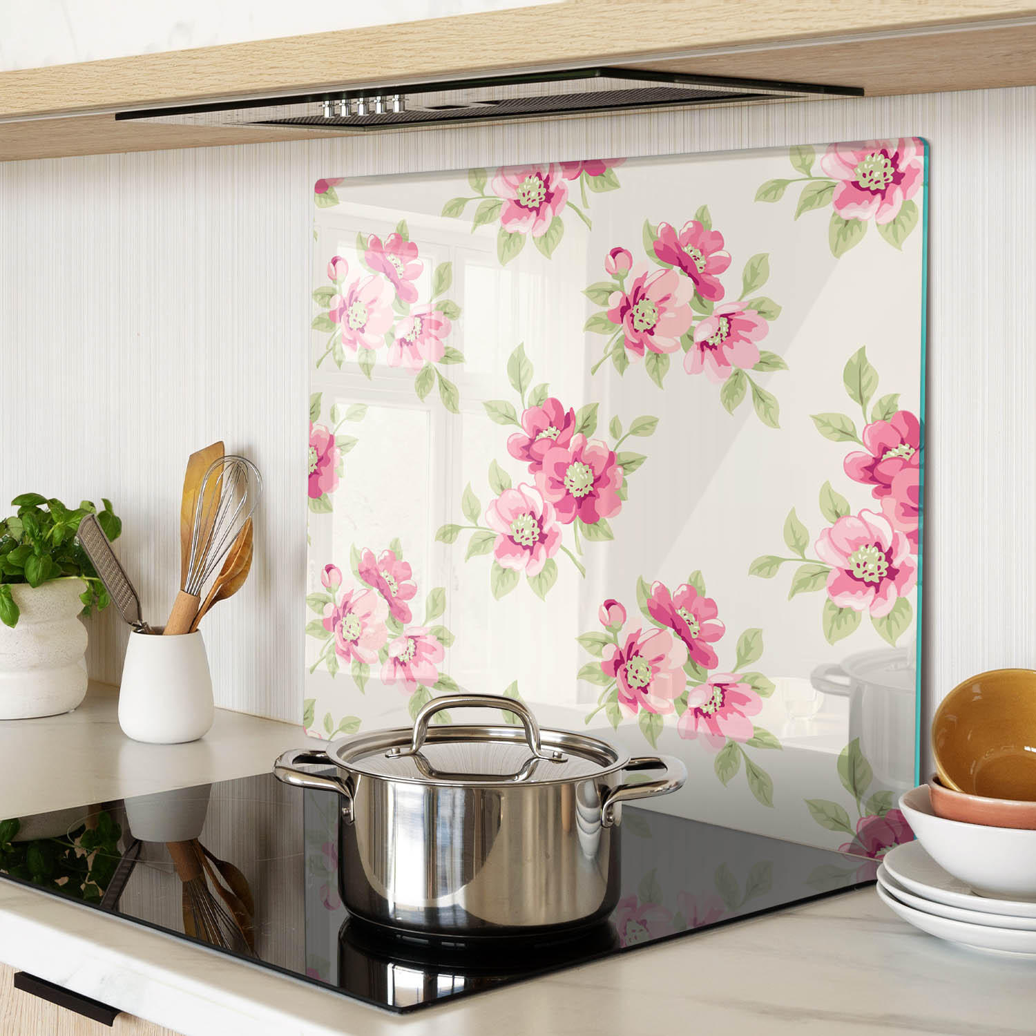 GLASPLATTE 60x52 cm Blumenmuster - Pink, Glas (60/0.4/52cm) - TULUP