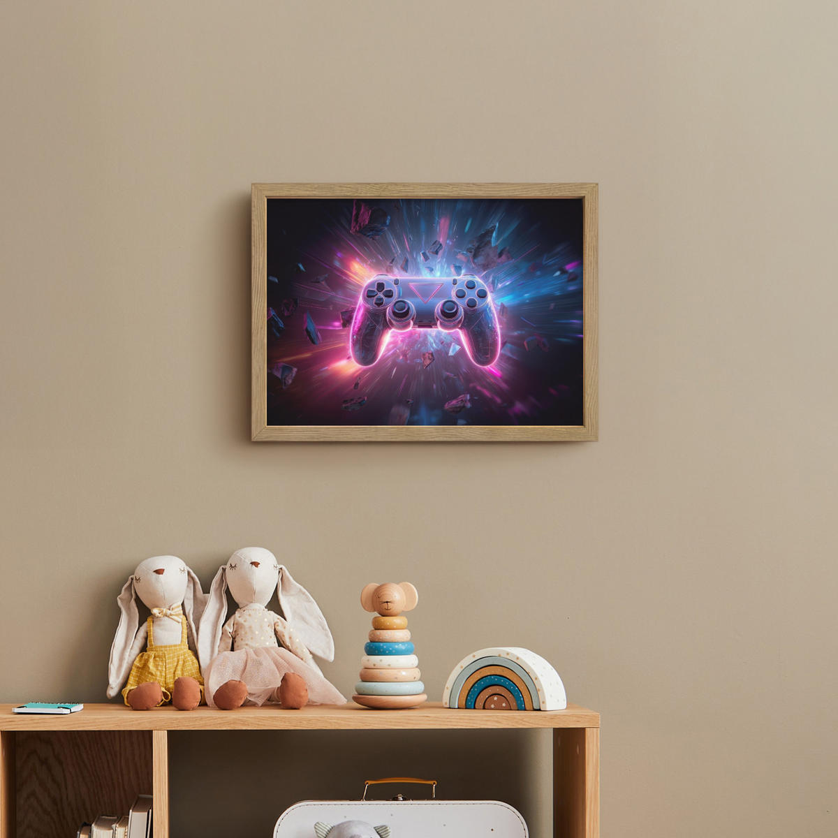 NÁSTĚNNÁ LAMPA S AKUMULÁTOREM Controller - Neon - Explosion - Abstraktní 40x30 cm - fialová, kompozitní dřevo (40/30/8cm)