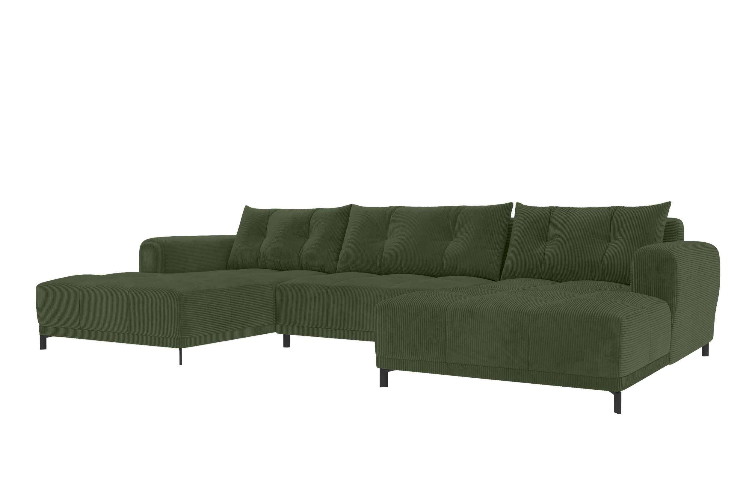 WOHNLANDSCHAFT Massimo Cordstoff Olivgrün inkl. Schlaffunktion - Schwarz/Olivgrün, Textil/Metall (356/94/181cm) - 99rooms