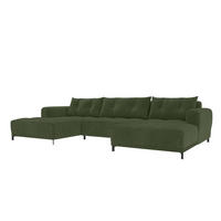 WOHNLANDSCHAFT Massimo Cordstoff Olivgrün inkl. Schlaffunktion - Schwarz/Olivgrün, Textil/Metall (356/94/181cm) - 99rooms