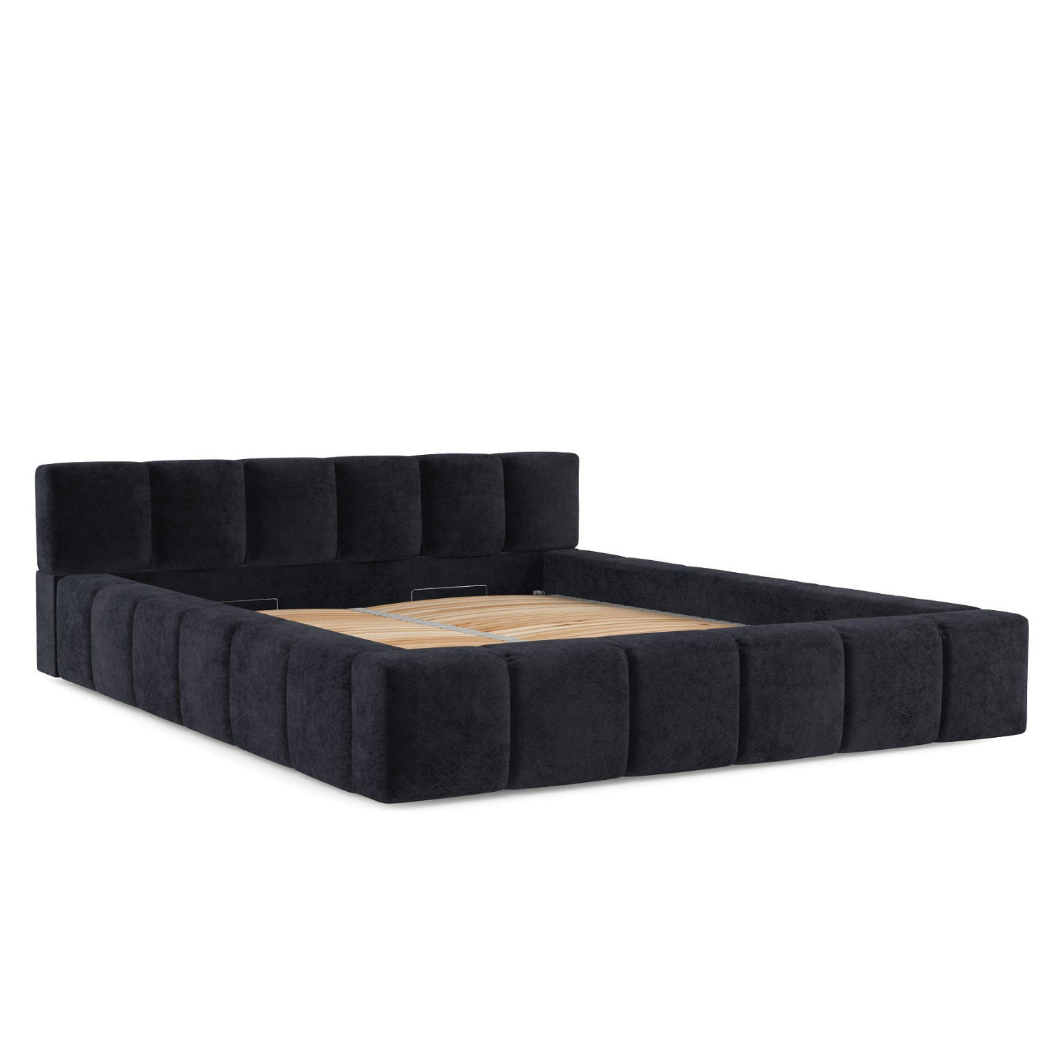 POLSTERBETT Milos mit Stauraum 180/200 cm Schwarz im Terra NW Stoff - Schwarz/Naturfarben, Holz/Holzwerkstoff (180/200cm) - AltaBeds