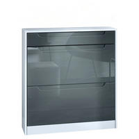 SCHUHSCHRANK Venezia Schmal mit 2 Klappen und 1 Schublade, Platzsparender Schuhkipper, Grau Hochglanz (89 x 95,5 x 23 cm) - Grau, Holzwerkstoff (89/95.5/23cm) - InnoFurn