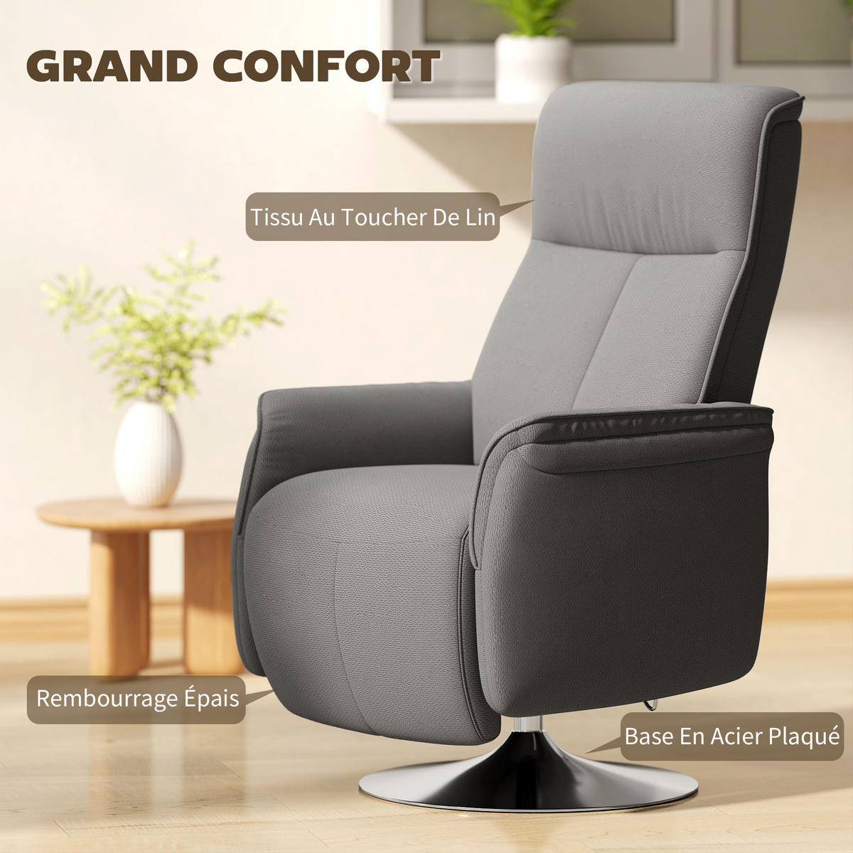 MASSAGESESSEL DE-15433 10 Massagepunkte mit 360° Drehung Grau - Grau, Metall (68.5/117/77cm) - ComfortXL