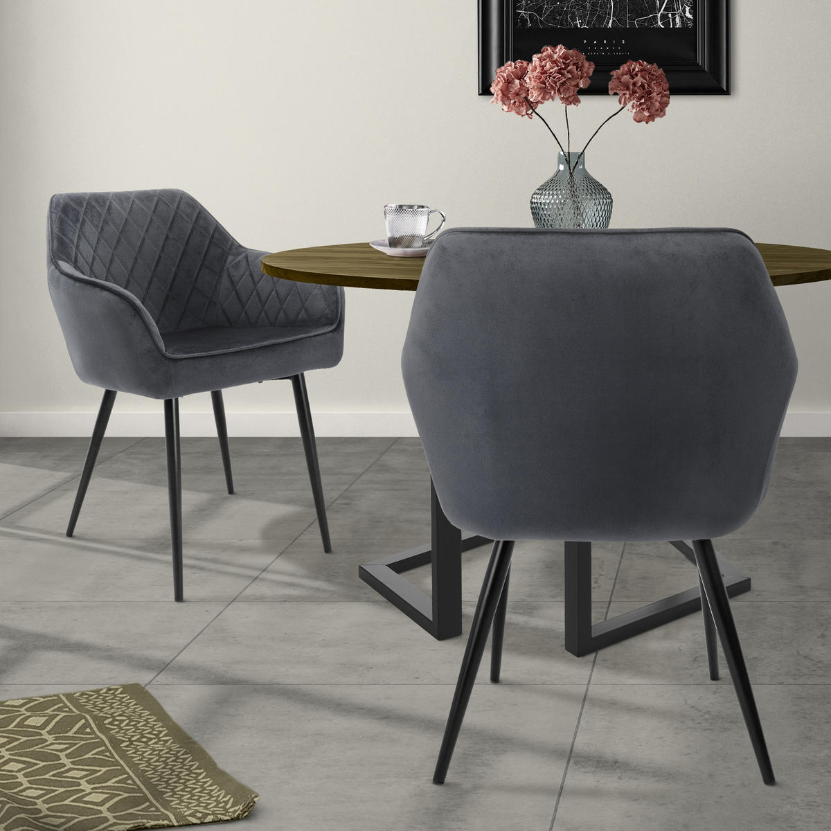 ESSZIMMERSTUHL Samt Anthrazit 2er Set - Grau, Metall (63/80/60cm) - ML-DESIGN