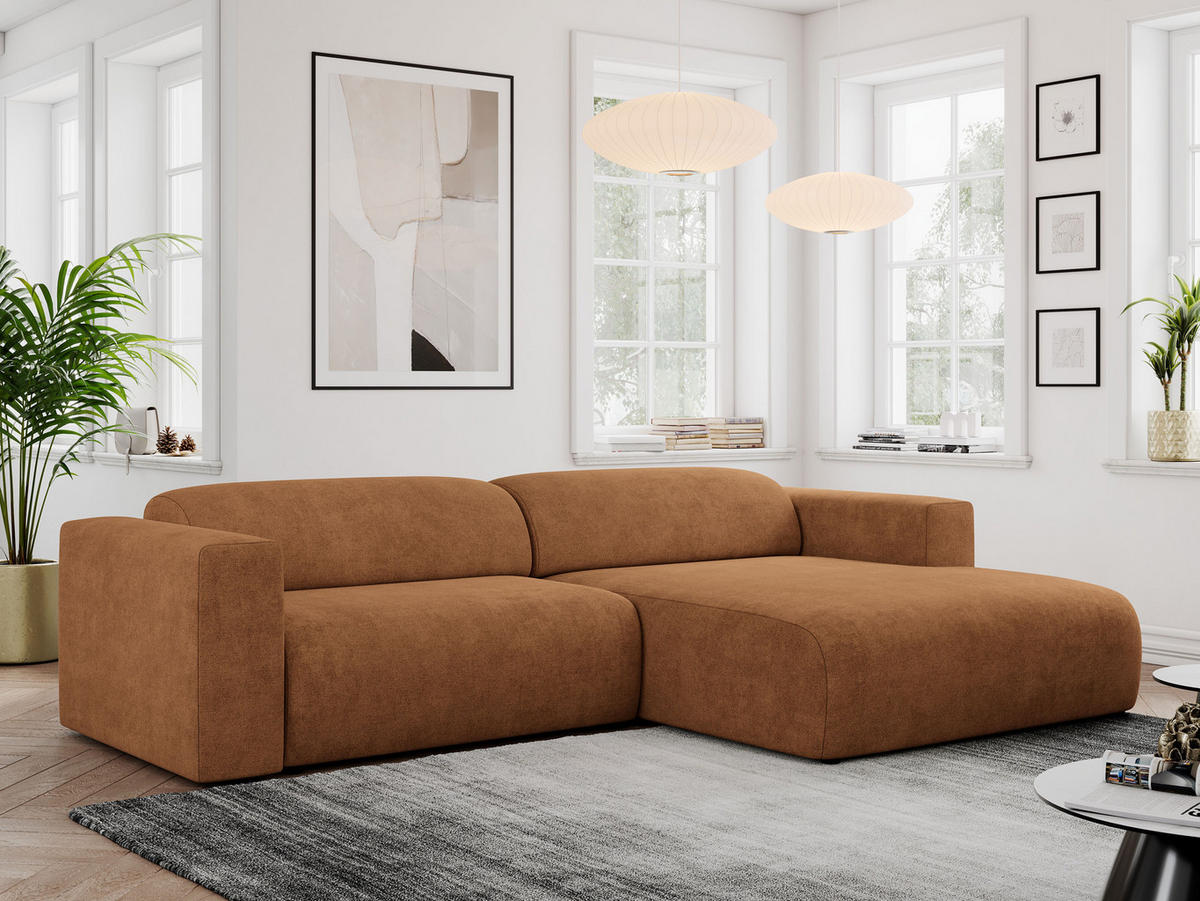 ECKSOFA PASADENA Orange Struktur - Rechts Seite - Schwarz/Orange, Kunststoff/Textil (180/288cm) - MKS