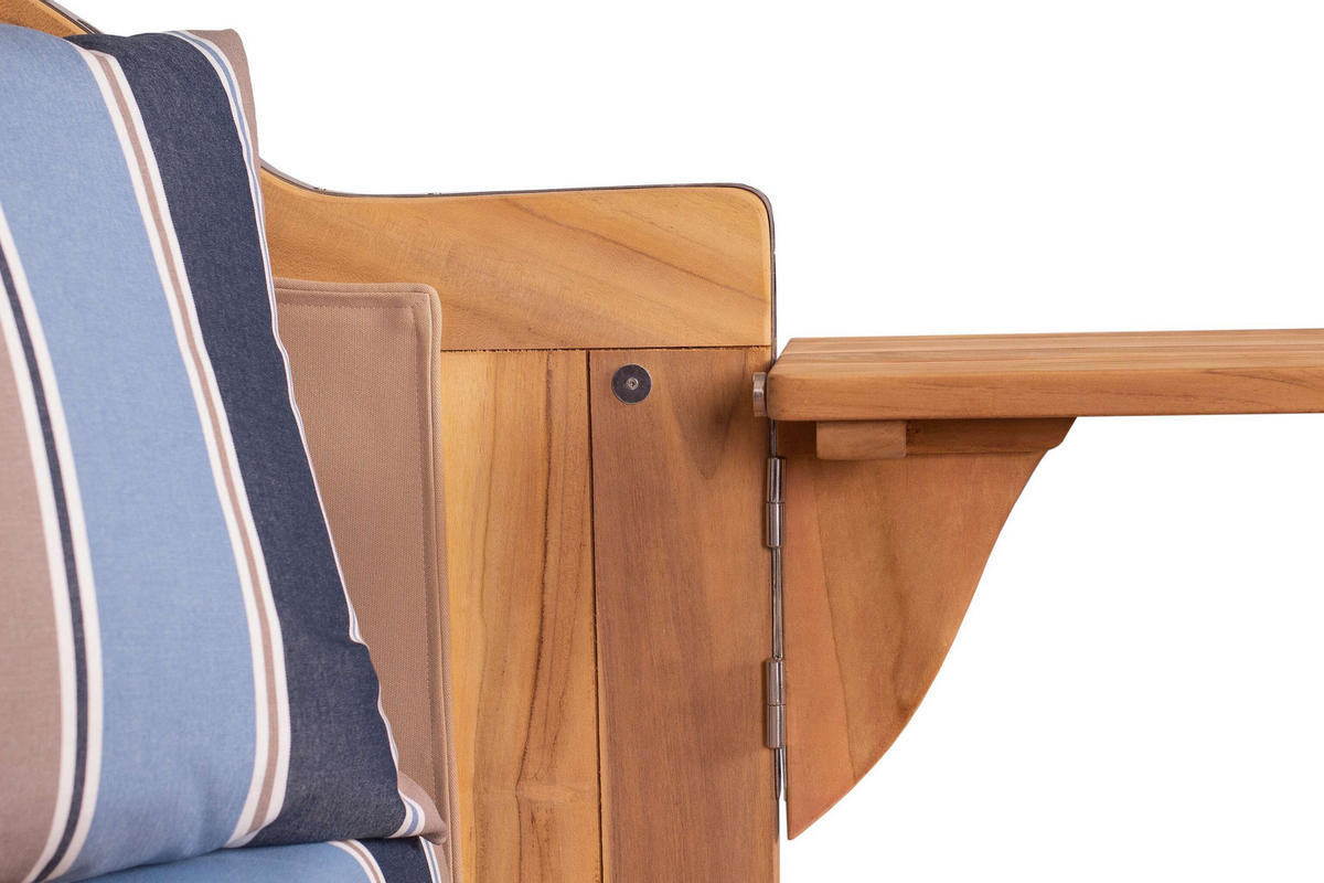 STRANDKORB Baltikum Teak 2,5 Sitzer - Blau/Braun, Holz/Metall (142/170/95cm) - Mr. Deko