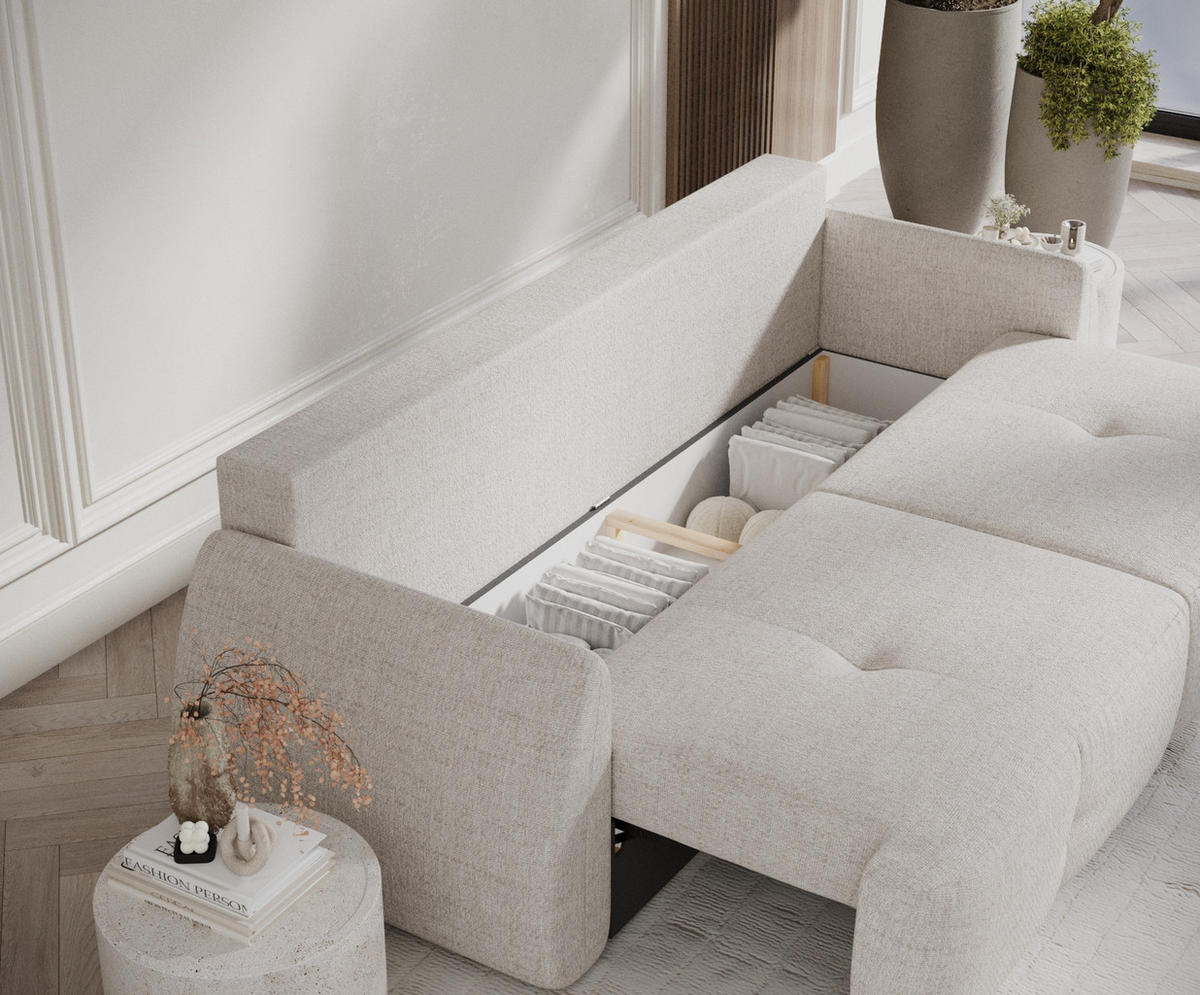 SCHLAFSOFA Loca Beige Webstoff - Beige/Schwarz, Holz/Holzwerkstoff (248/92/103cm) - Maison de Reve
