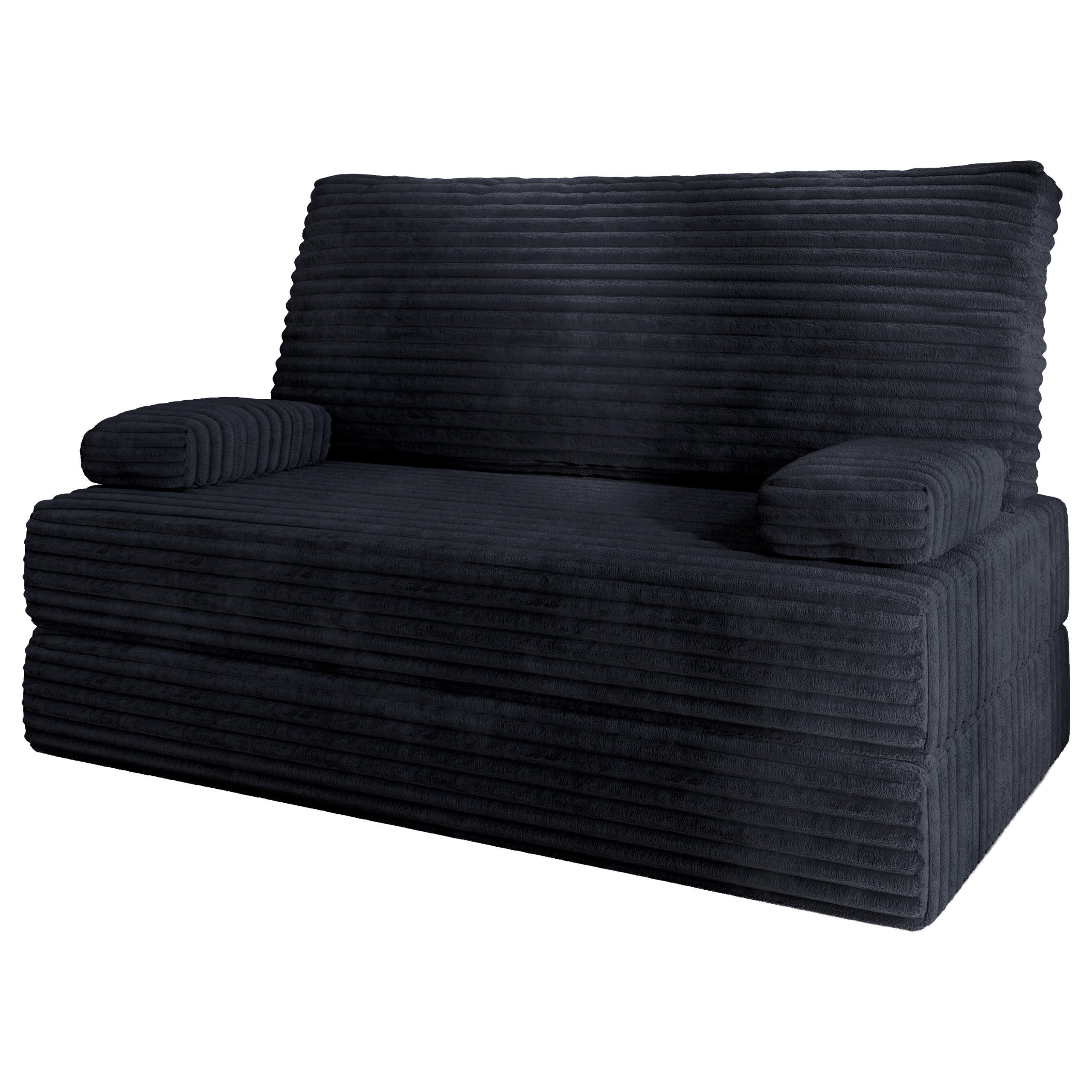 BETTSOFA LADIA aus Schaumstoff Kordstoff Schwarz Schlaffunktion - Schwarz, Textil (140/86/60cm) - MASSENO