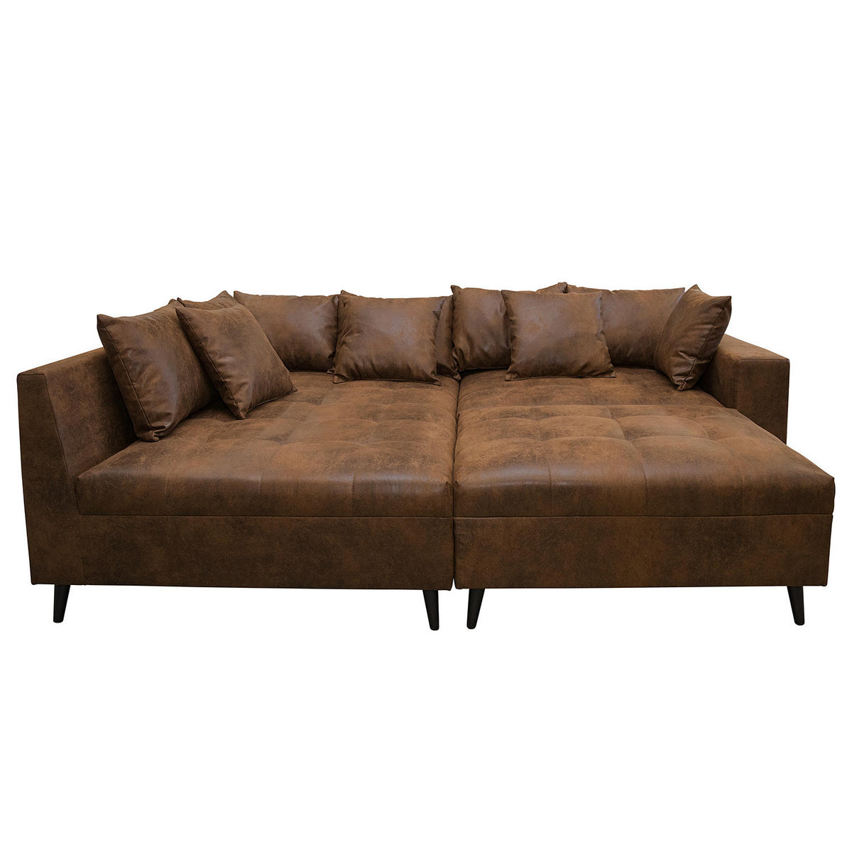 ECKSOFA mit Ottomane und Hocker - Schwarz/Braun, Birkenholz/Textil (247/174cm) - home24