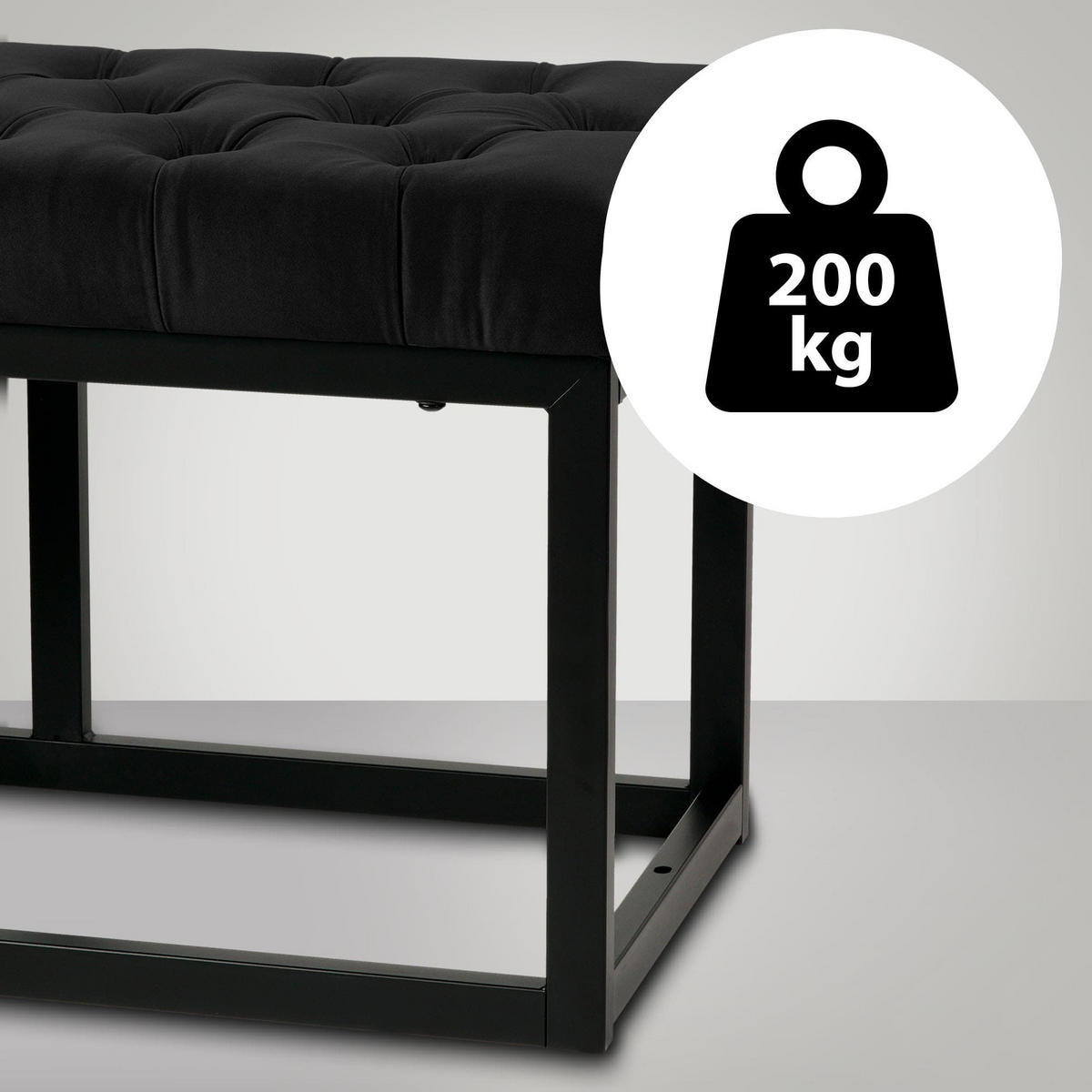SITZBANK Polly Samt Schwarz 150 cm schwarz - Schwarz, Metall (150/42/37cm) - TPFLiving