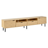 TV STOLEK v přírodní barvě se 2 zásuvkami a 2 otočnými dvířky do obývacího pokoje, 200×35×44,5 cm - přírodní/černá, kompozitní dřevo (200/44.5/35cm) - STILVORA