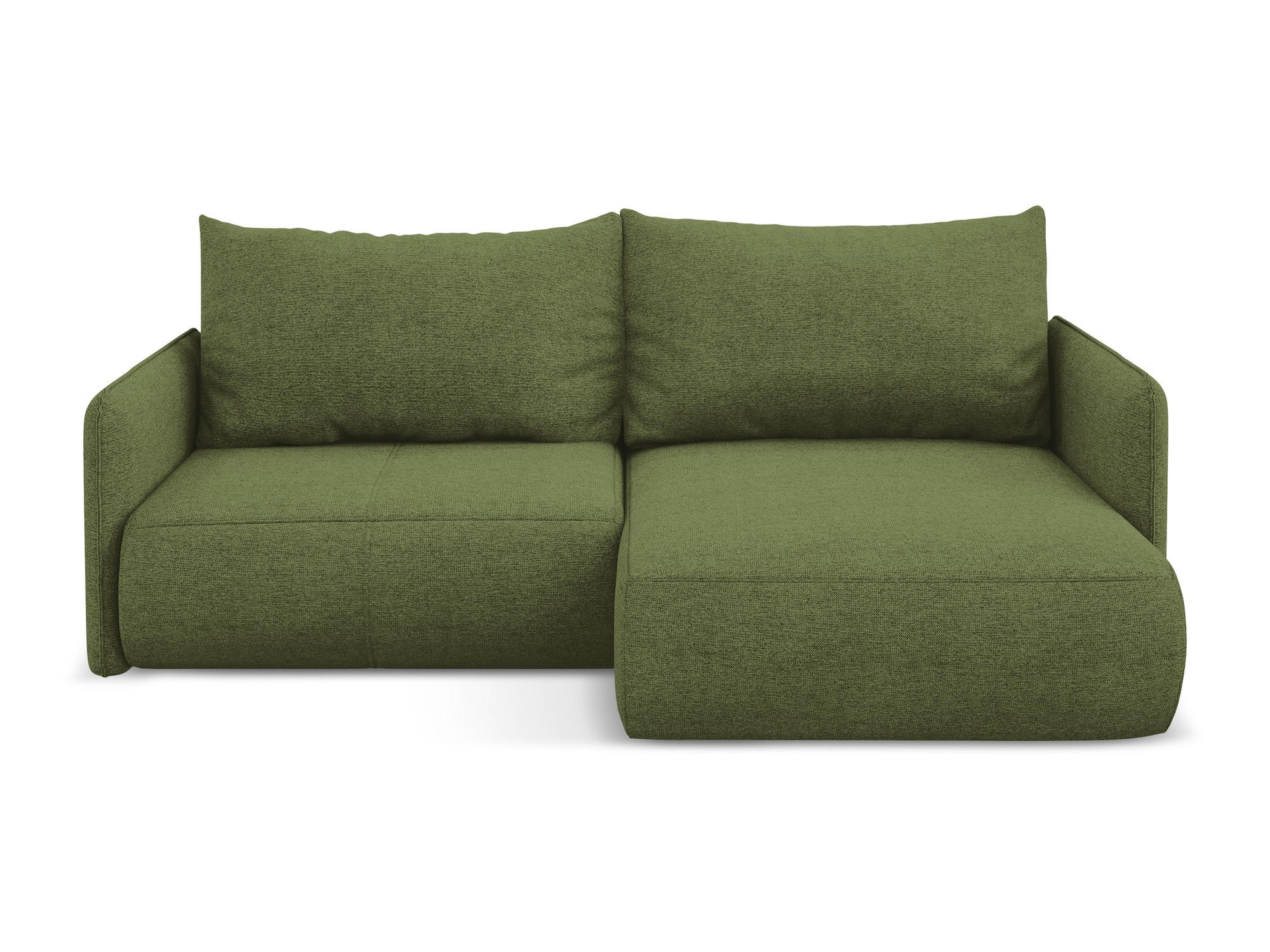 ECKSOFA Rechts mit Schlaffunktion Chenille Stoff Grün - Dunkelgrün/Schwarz, Kunststoff/Textil (207/148cm) - Makamii