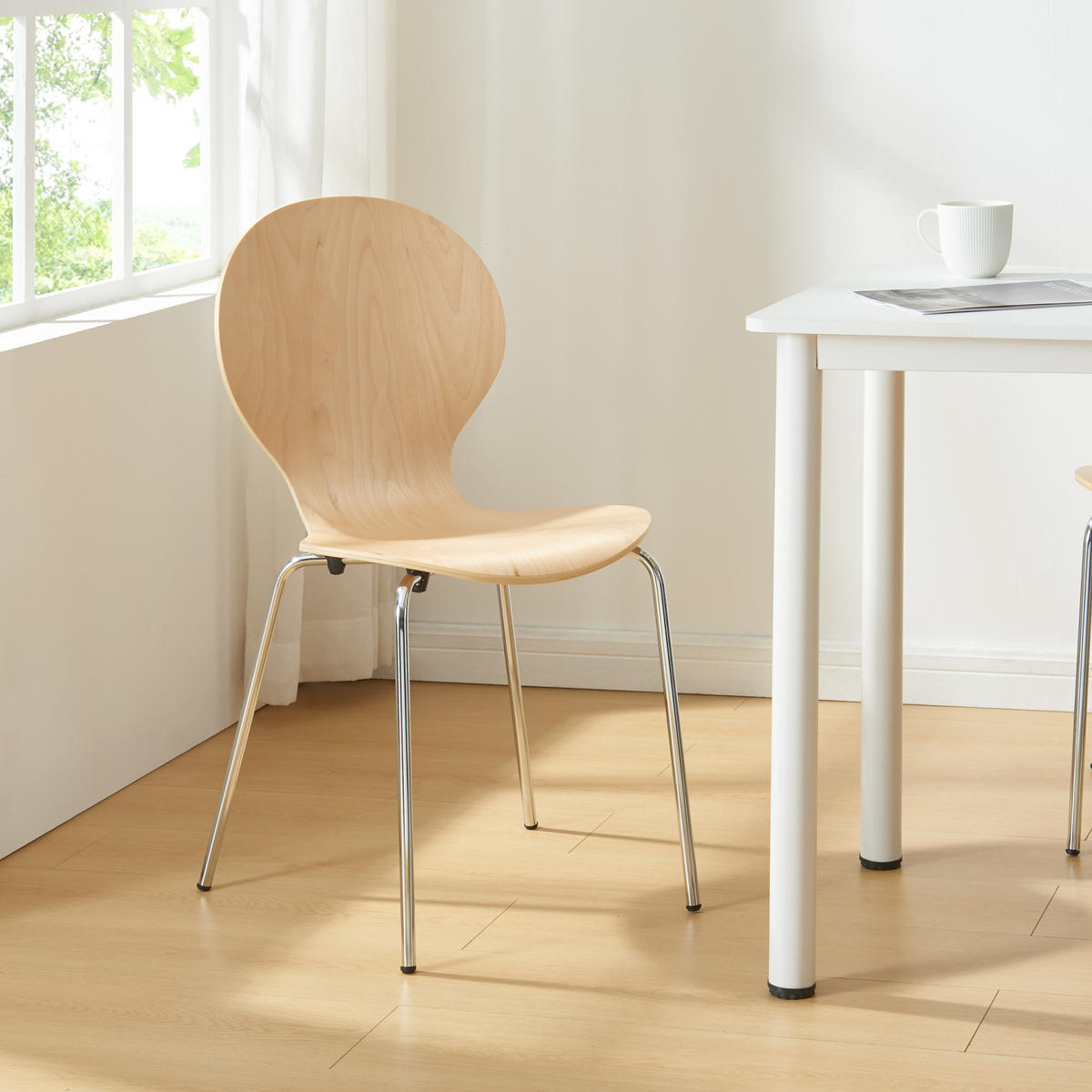 ESSZIMMERSTUHL-SET 4 TLG. Etne - Chromfarben/Birkefarben, Holz/Metall (48/85/50cm) - [en.casa]