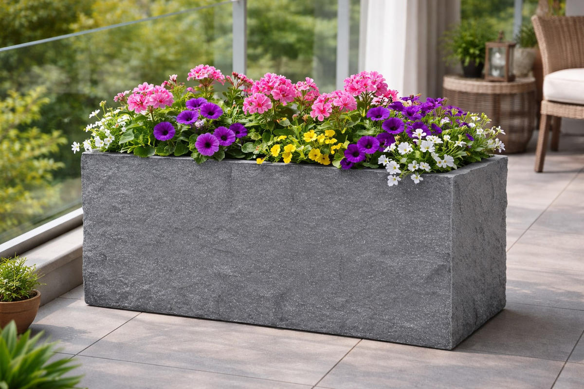 PFLANZKASTEN The Rock 20x64x20 cm, Steinoptik Grau, Fiberstone - Anthrazit, Kunststoff (83/73/33cm) - dasmöbelwerk